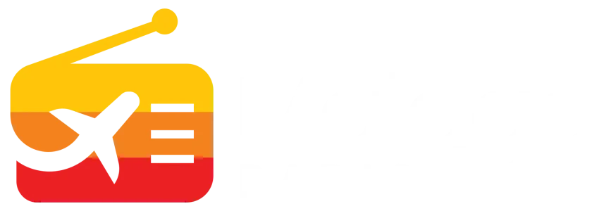 Malaga Radio logo – stylized orange and red radio icon with white airplane and text